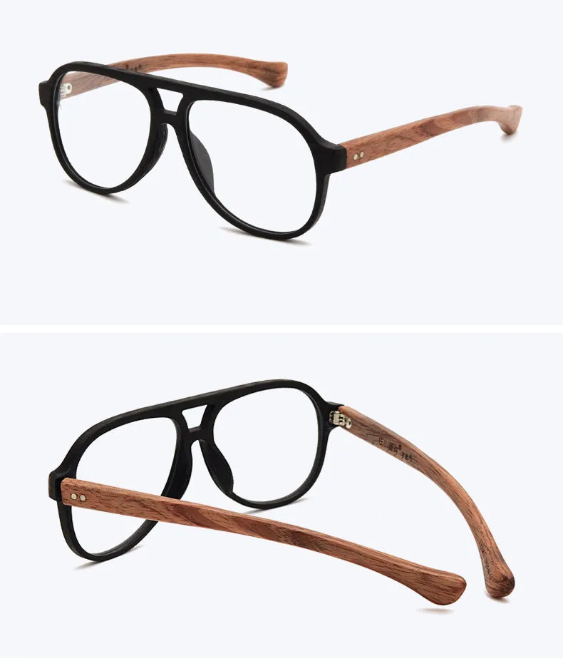 Hdcrafter Unisex Full Rim Double Bridge Round Wood Frame Eyeglasses 7428d