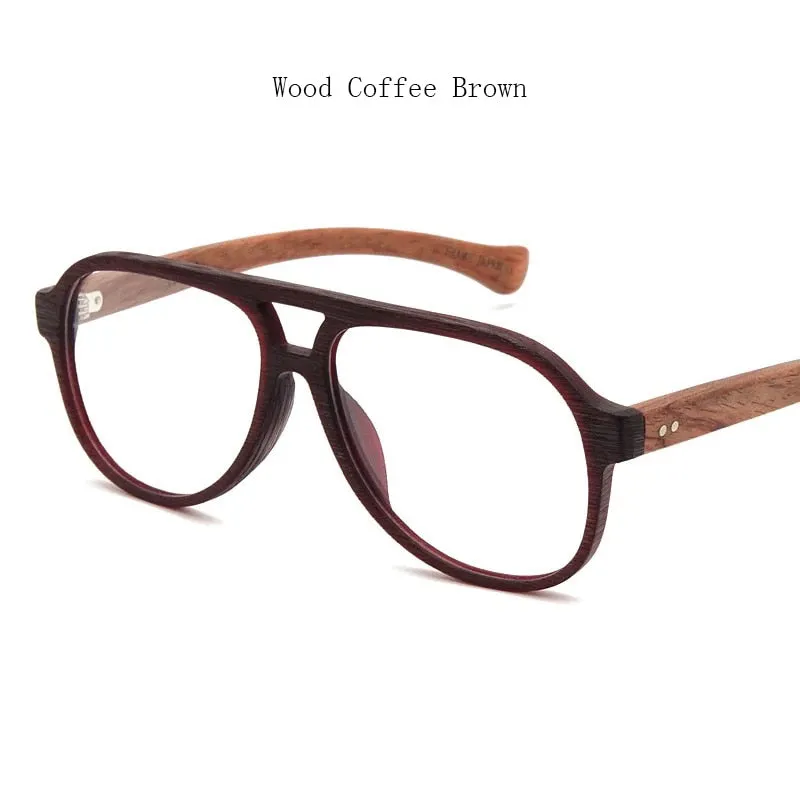 Hdcrafter Unisex Full Rim Double Bridge Round Wood Frame Eyeglasses 7428d