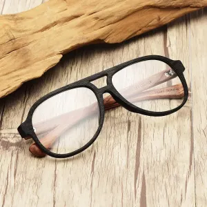 Hdcrafter Unisex Full Rim Double Bridge Round Wood Frame Eyeglasses 7428d