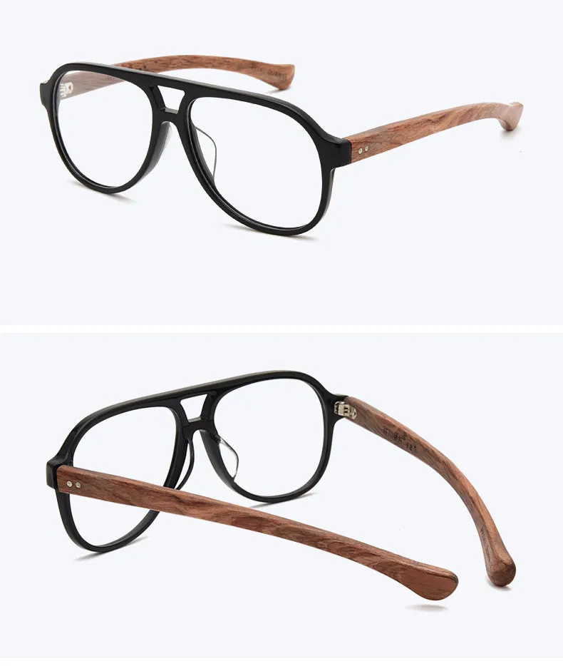 Hdcrafter Unisex Full Rim Double Bridge Round Wood Frame Eyeglasses 7428d
