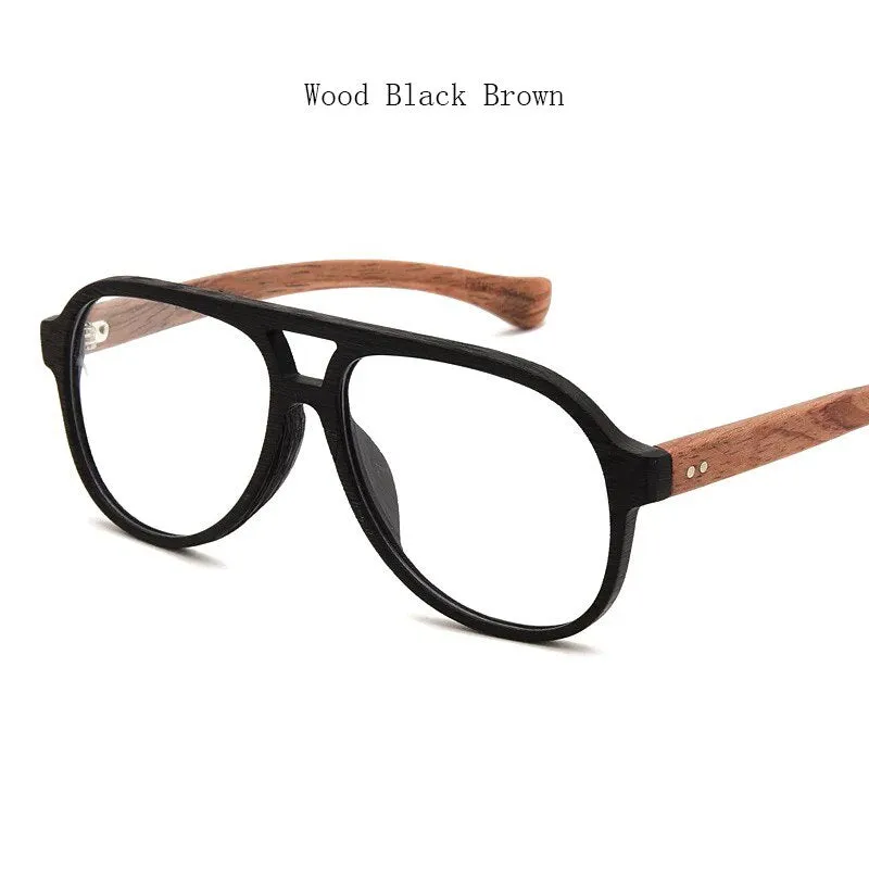 Hdcrafter Unisex Full Rim Double Bridge Round Wood Frame Eyeglasses 7428d