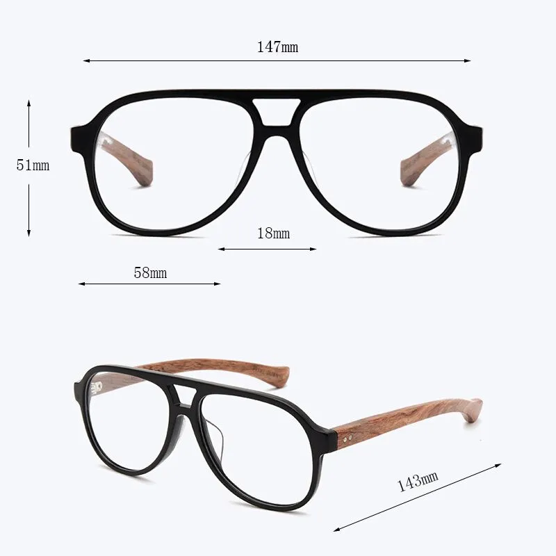Hdcrafter Unisex Full Rim Double Bridge Round Wood Frame Eyeglasses 7428d