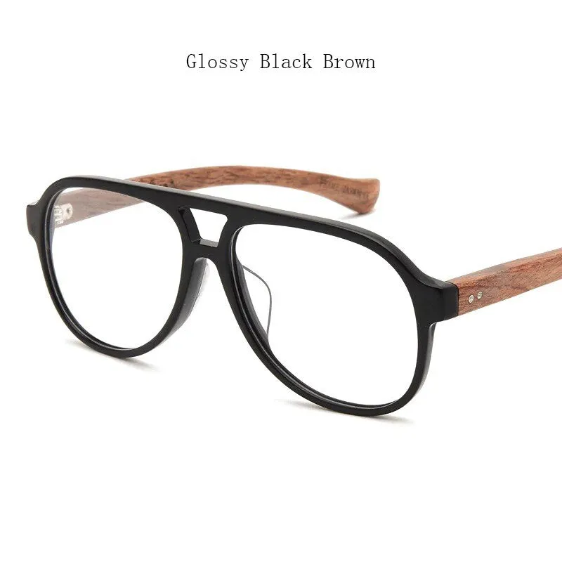 Hdcrafter Unisex Full Rim Double Bridge Round Wood Frame Eyeglasses 7428d