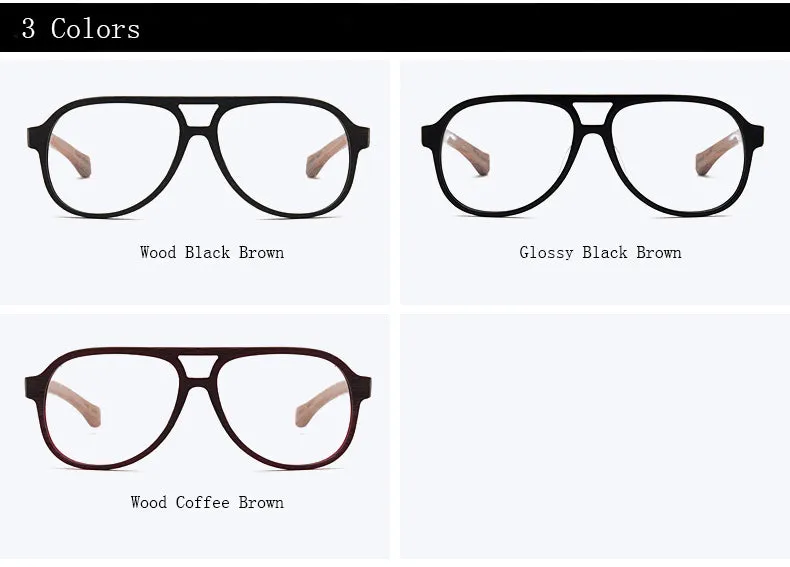 Hdcrafter Unisex Full Rim Double Bridge Round Wood Frame Eyeglasses 7428d