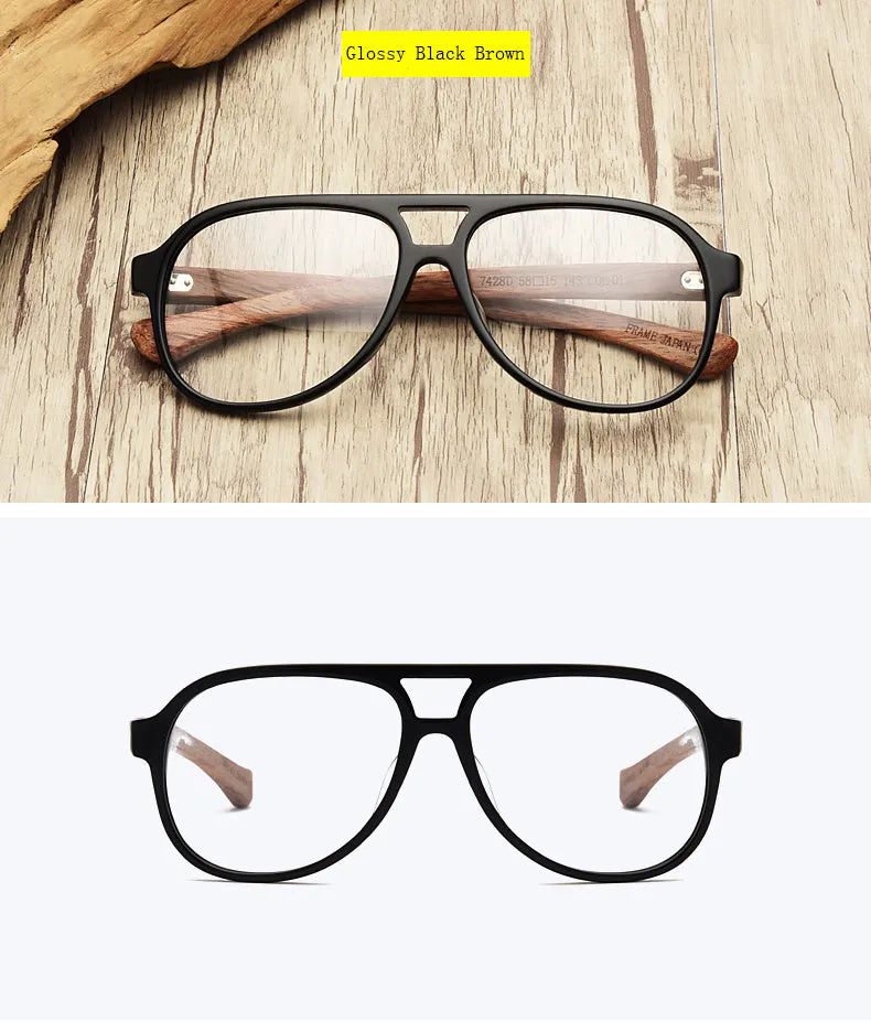 Hdcrafter Unisex Full Rim Double Bridge Round Wood Frame Eyeglasses 7428d