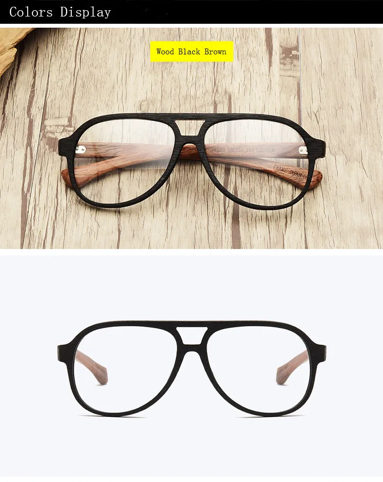 Hdcrafter Unisex Full Rim Double Bridge Round Wood Frame Eyeglasses 7428d
