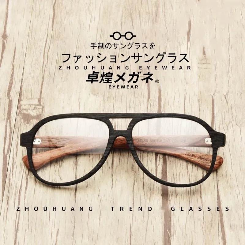 Hdcrafter Unisex Full Rim Double Bridge Round Wood Frame Eyeglasses 7428d