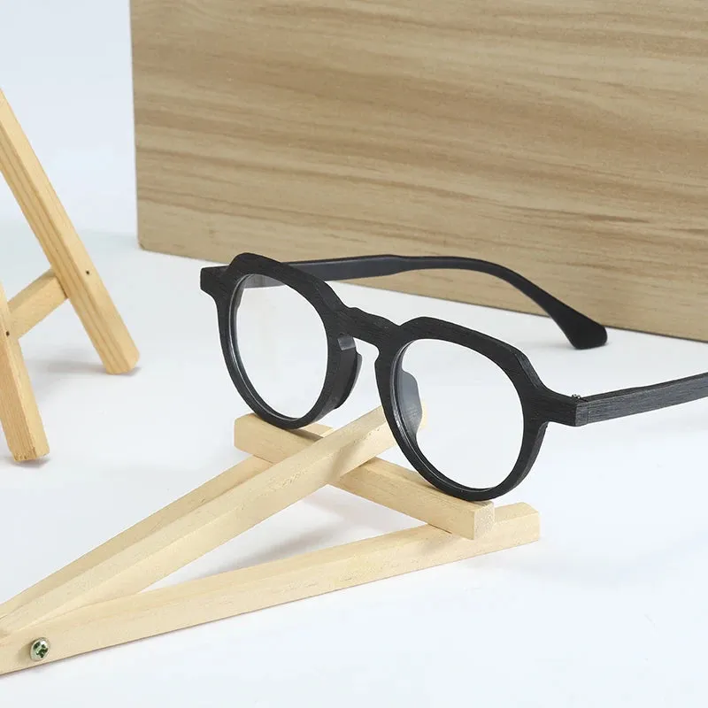 Hdcrafter Unisex Full Rim Flat Top Round Wood Eyeglasses 2310