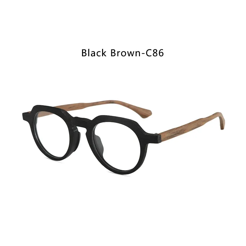 Hdcrafter Unisex Full Rim Flat Top Round Wood Eyeglasses 2310