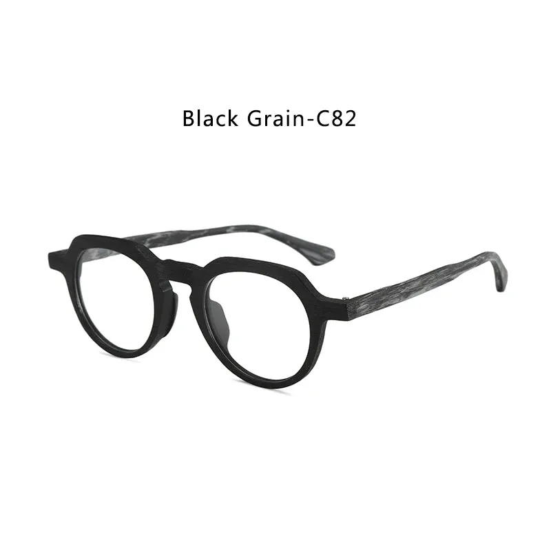 Hdcrafter Unisex Full Rim Flat Top Round Wood Eyeglasses 2310