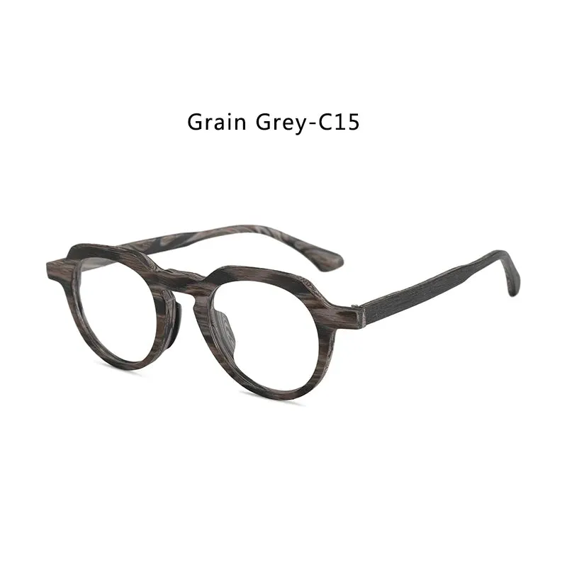 Hdcrafter Unisex Full Rim Flat Top Round Wood Eyeglasses 2310
