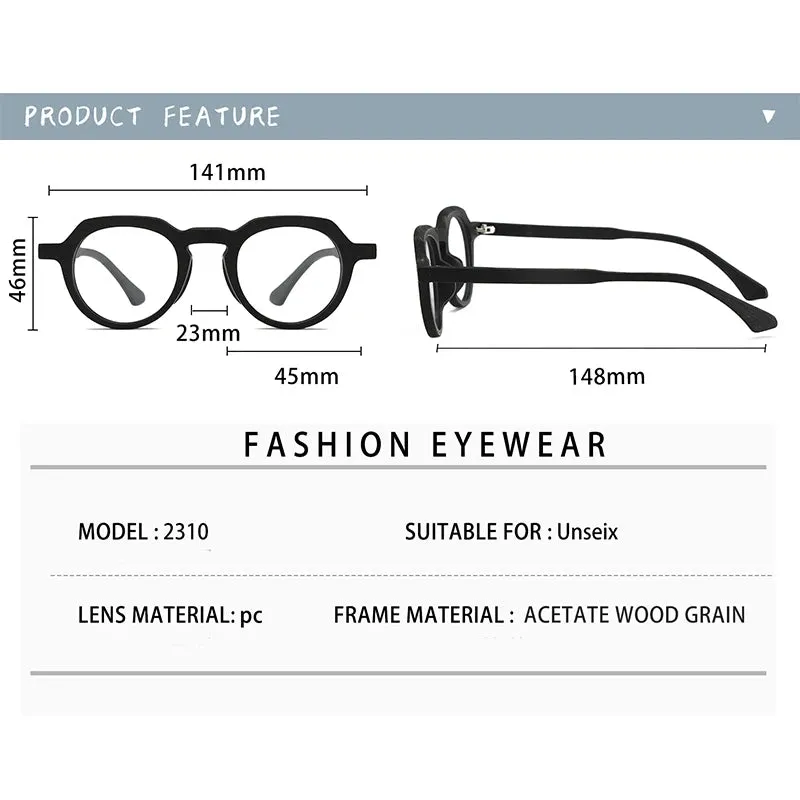 Hdcrafter Unisex Full Rim Flat Top Round Wood Eyeglasses 2310