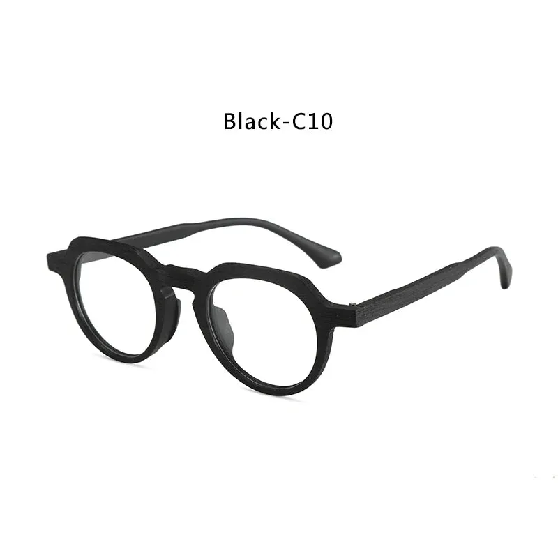 Hdcrafter Unisex Full Rim Flat Top Round Wood Eyeglasses 2310