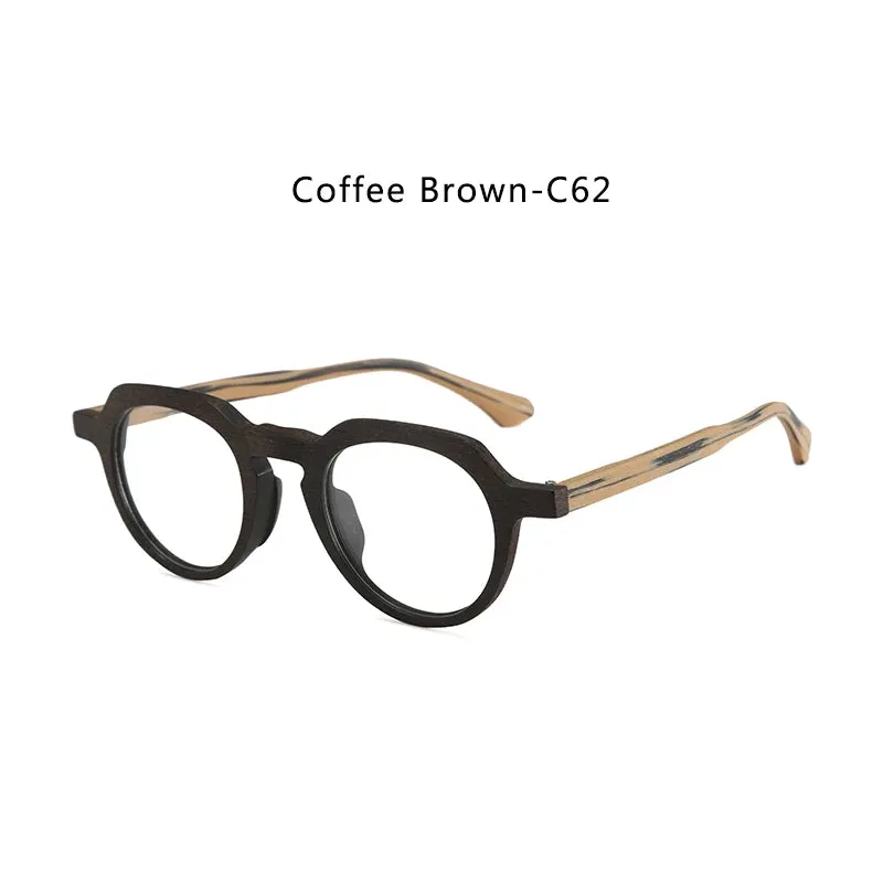 Hdcrafter Unisex Full Rim Flat Top Round Wood Eyeglasses 2310