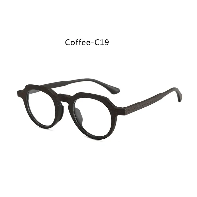 Hdcrafter Unisex Full Rim Flat Top Round Wood Eyeglasses 2310