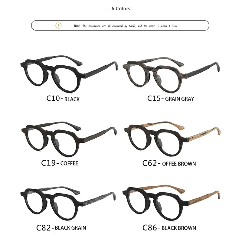 Hdcrafter Unisex Full Rim Flat Top Round Wood Eyeglasses 2310