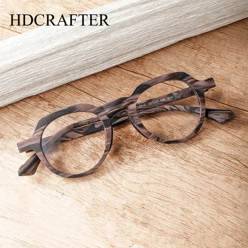 Hdcrafter Unisex Full Rim Flat Top Round Wood Eyeglasses 2310
