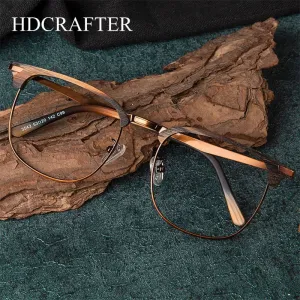 Hdcrafter Unisex Full Rim Oversized Round Square Wood Alloy Eyeglasses 3543
