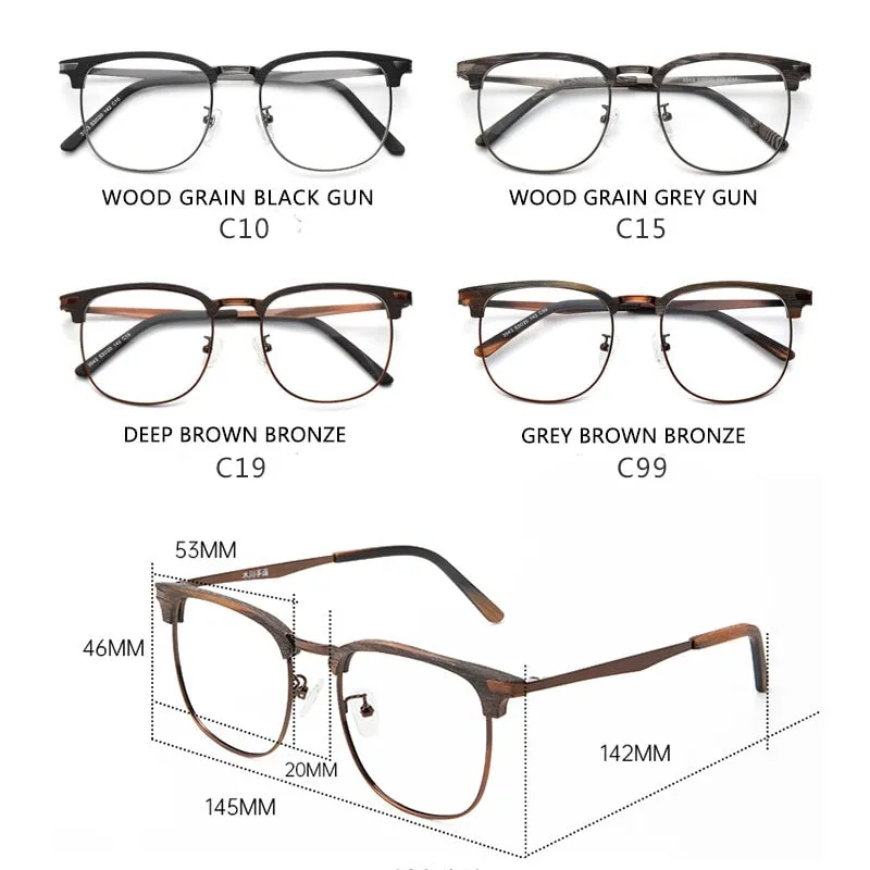 Hdcrafter Unisex Full Rim Oversized Round Square Wood Alloy Eyeglasses 3543