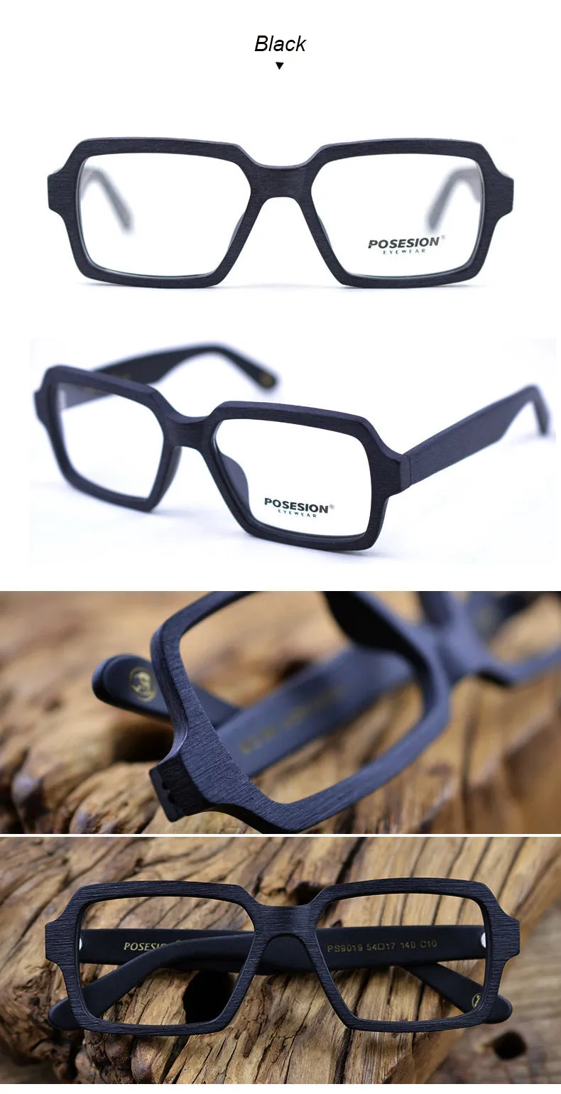 Hdcrafter Unisex Full Rim Oversized Square Wood Frame Eyeglasses Ps9019