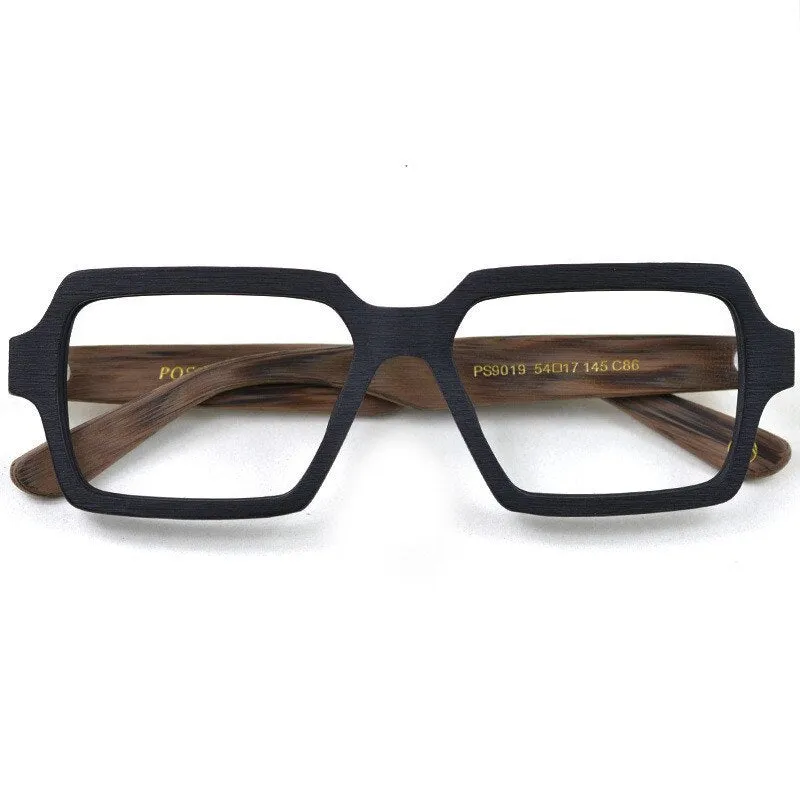 Hdcrafter Unisex Full Rim Oversized Square Wood Frame Eyeglasses Ps9019
