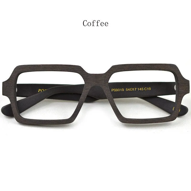 Hdcrafter Unisex Full Rim Oversized Square Wood Frame Eyeglasses Ps9019