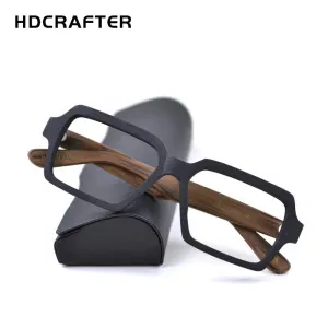 Hdcrafter Unisex Full Rim Oversized Square Wood Frame Eyeglasses Ps9019
