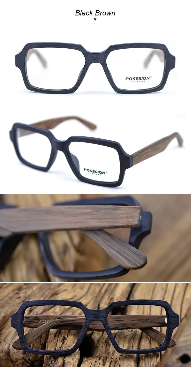 Hdcrafter Unisex Full Rim Oversized Square Wood Frame Eyeglasses Ps9019