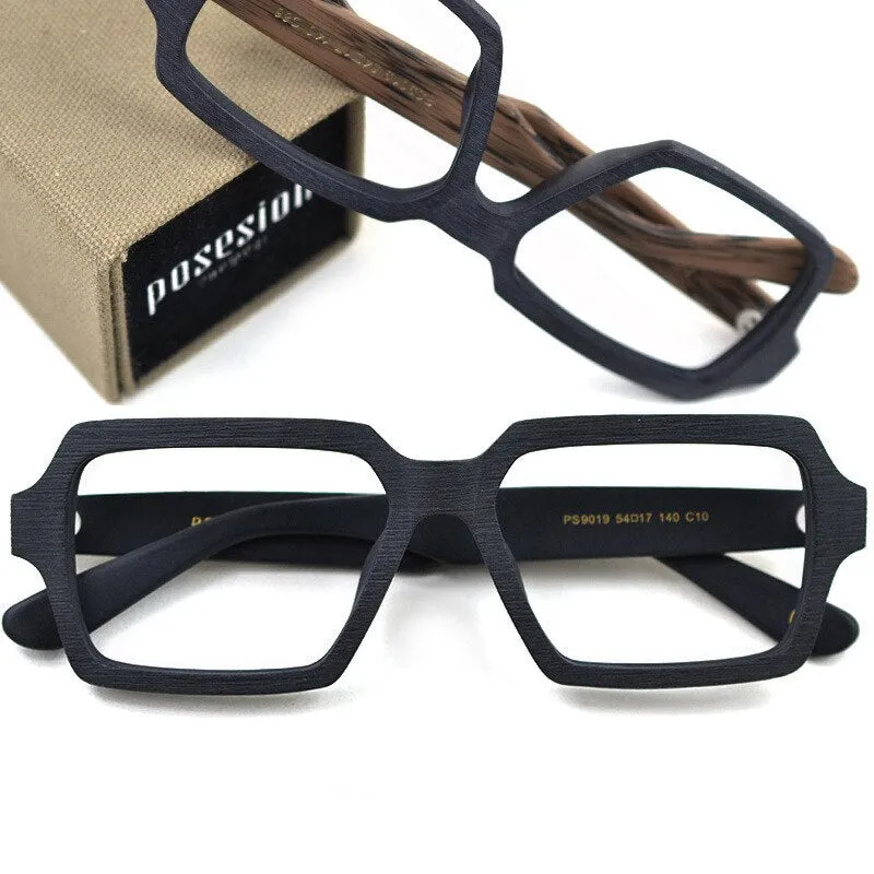 Hdcrafter Unisex Full Rim Oversized Square Wood Frame Eyeglasses Ps9019