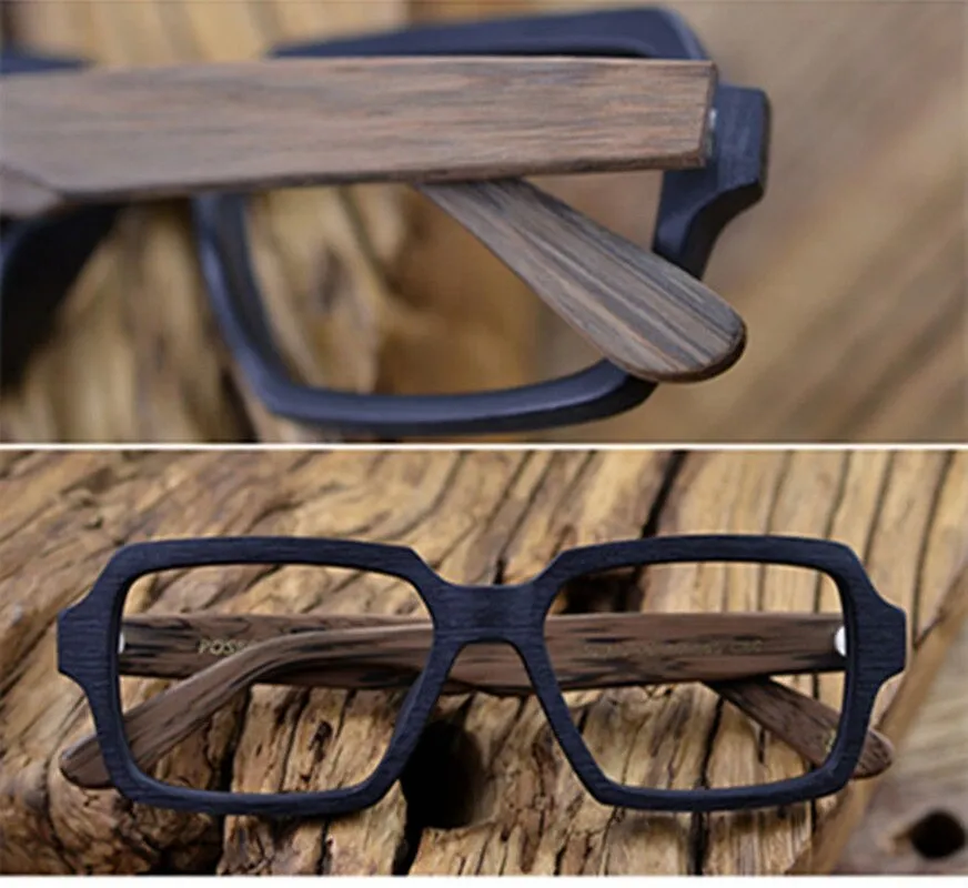 Hdcrafter Unisex Full Rim Oversized Square Wood Frame Eyeglasses Ps9019