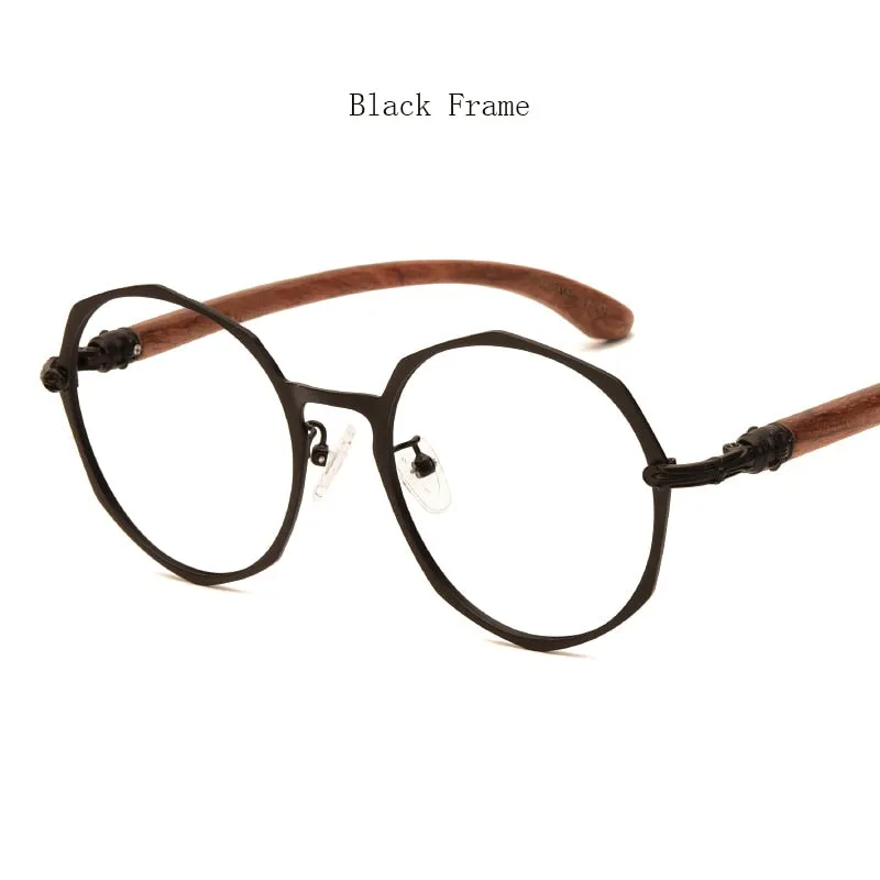 Hdcrafter Unisex Full Rim Round Acetate Alloy Frame Wood Temple Eyeglasses 7578d