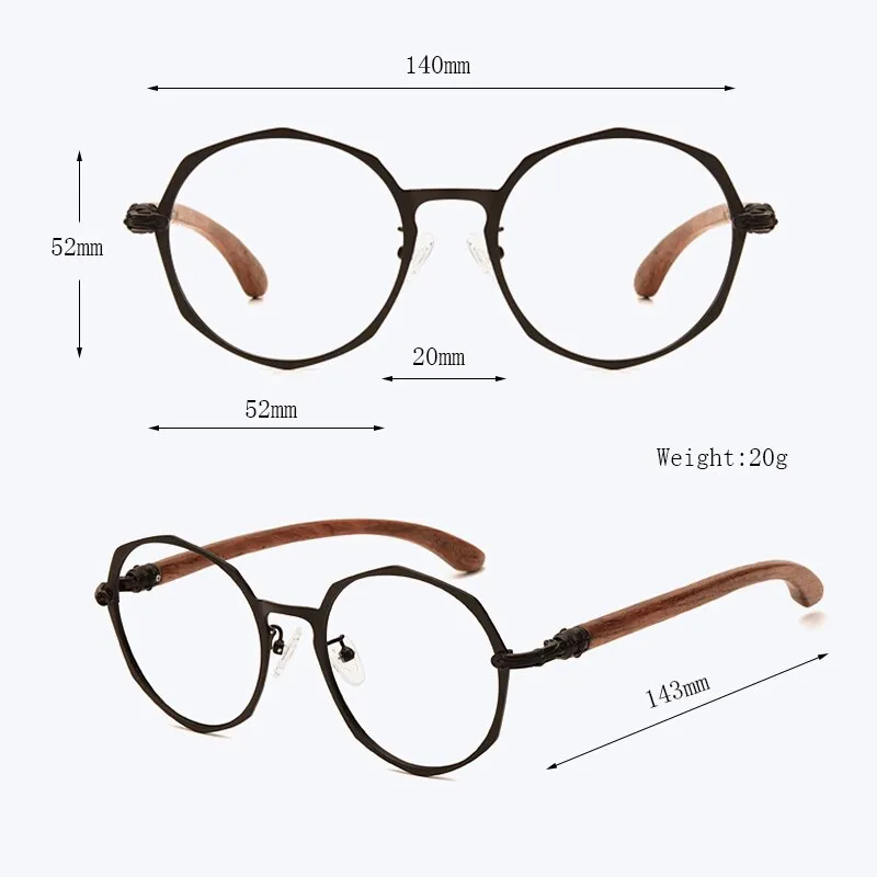 Hdcrafter Unisex Full Rim Round Acetate Alloy Frame Wood Temple Eyeglasses 7578d