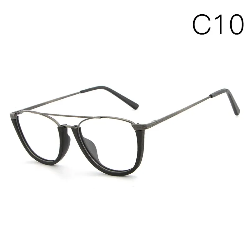 Hdcrafter Unisex Full Rim Round Double Bridge Wood Metal Frame Eyeglasses Hb032