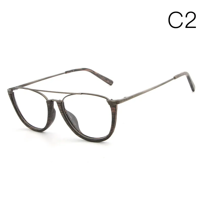 Hdcrafter Unisex Full Rim Round Double Bridge Wood Metal Frame Eyeglasses Hb032