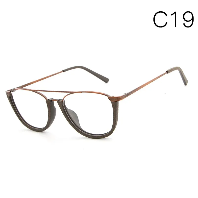 Hdcrafter Unisex Full Rim Round Double Bridge Wood Metal Frame Eyeglasses Hb032