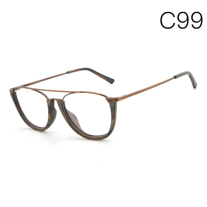 Hdcrafter Unisex Full Rim Round Double Bridge Wood Metal Frame Eyeglasses Hb032