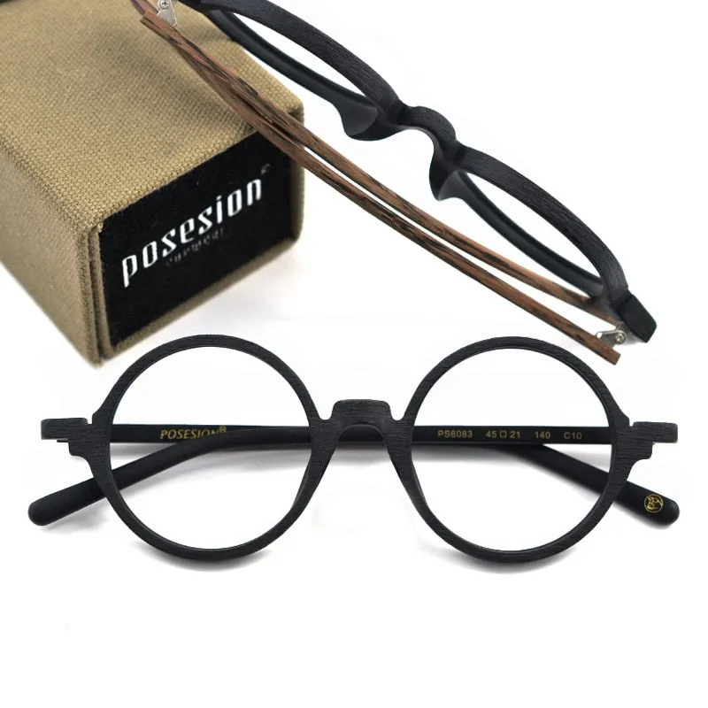Hdcrafter Unisex Full Rim Round Metal Wood Frame Eyeglasses Ps6083