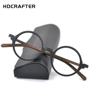 Hdcrafter Unisex Full Rim Round Metal Wood Frame Eyeglasses Ps6083