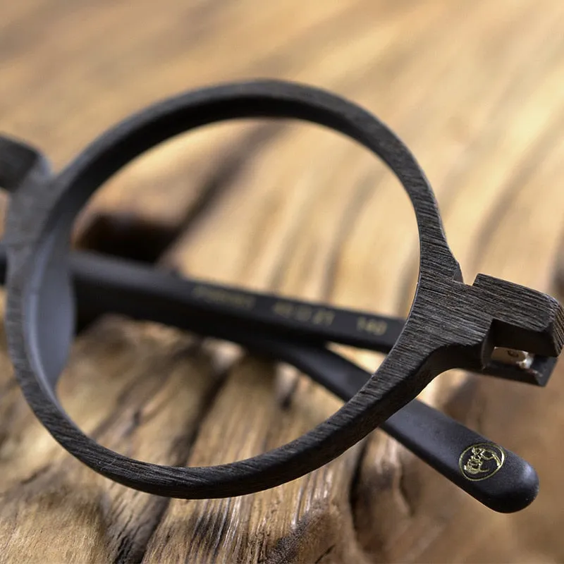 Hdcrafter Unisex Full Rim Round Metal Wood Frame Eyeglasses Ps6083