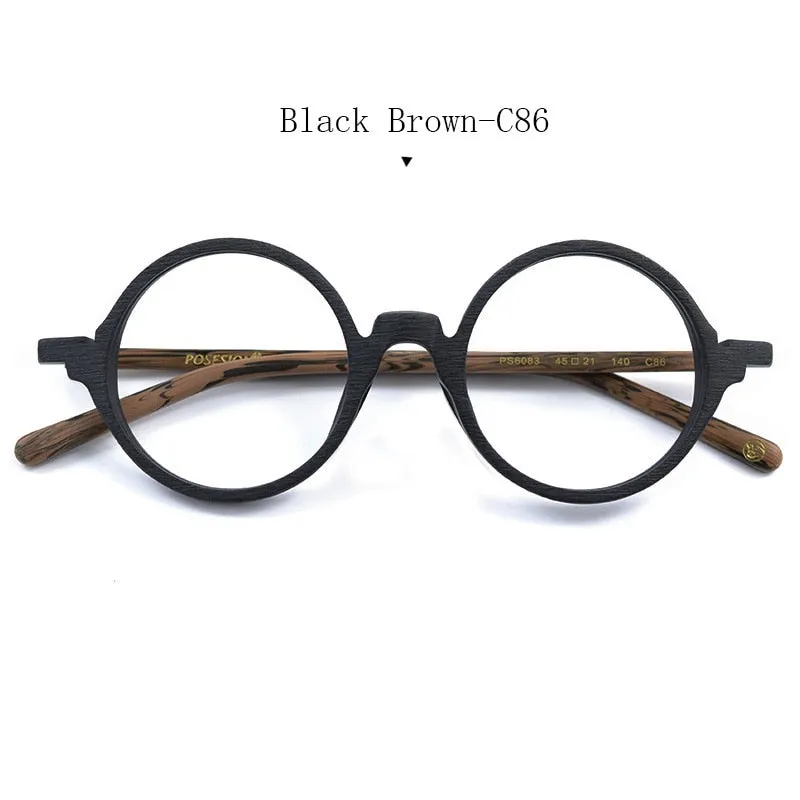Hdcrafter Unisex Full Rim Round Metal Wood Frame Eyeglasses Ps6083