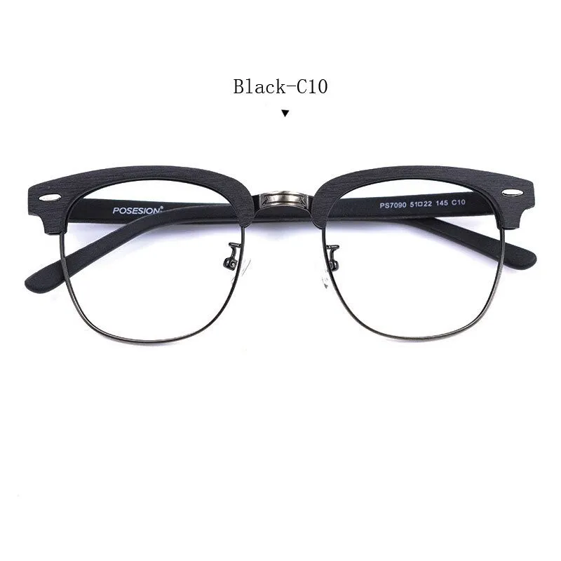 Hdcrafter Unisex Full Rim Round Metal Wood Frame Eyeglasses Ps7090