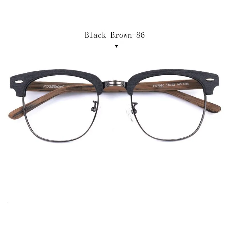 Hdcrafter Unisex Full Rim Round Metal Wood Frame Eyeglasses Ps7090