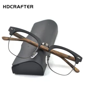 Hdcrafter Unisex Full Rim Round Metal Wood Frame Eyeglasses Ps7090