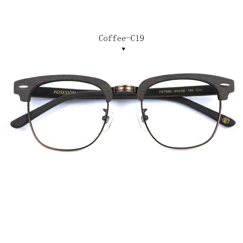 Hdcrafter Unisex Full Rim Round Metal Wood Frame Eyeglasses Ps7090
