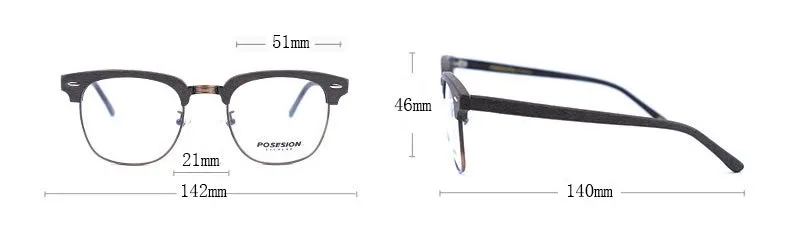 Hdcrafter Unisex Full Rim Round Metal Wood Frame Eyeglasses Ps7090