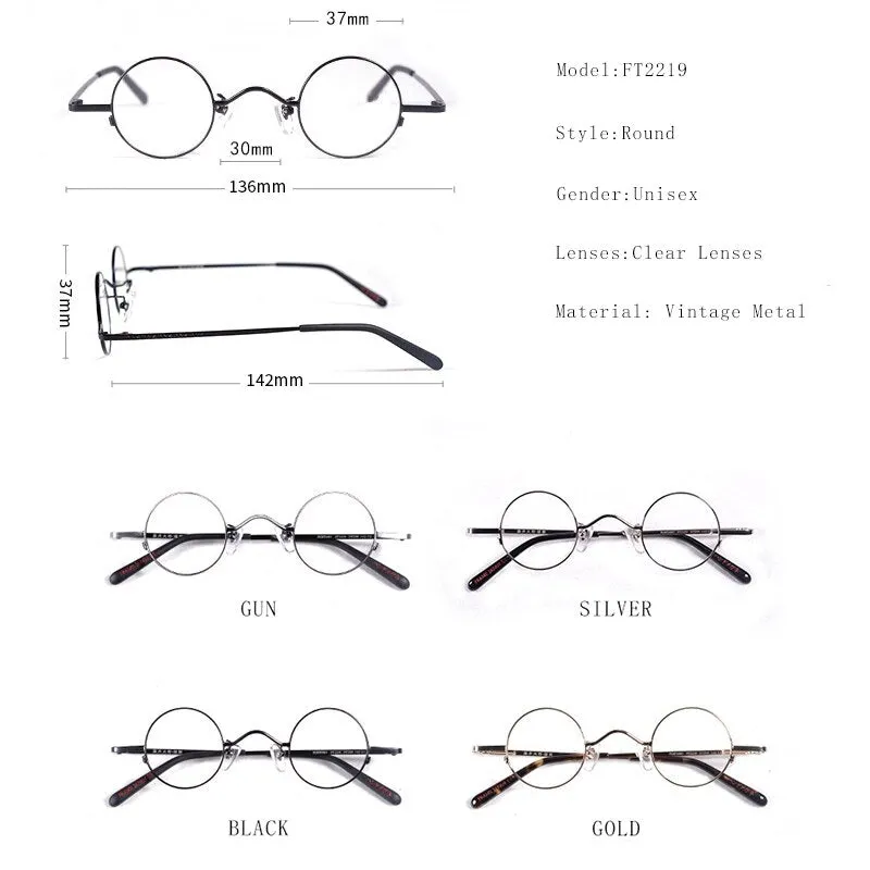 Hdcrafter Unisex Full Rim Round Titanium Alloy Eyeglasses Ft2219