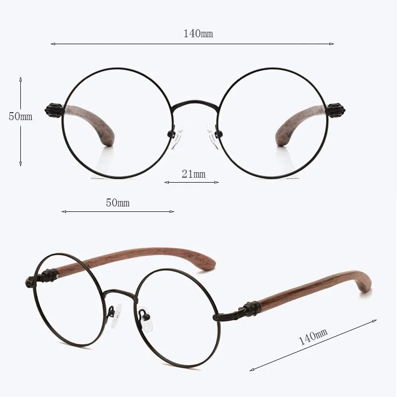 Hdcrafter Unisex Full Rim Round  Titanium Wood Frame Eyeglasses 7573