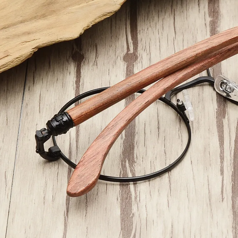 Hdcrafter Unisex Full Rim Round  Titanium Wood Frame Eyeglasses 7573