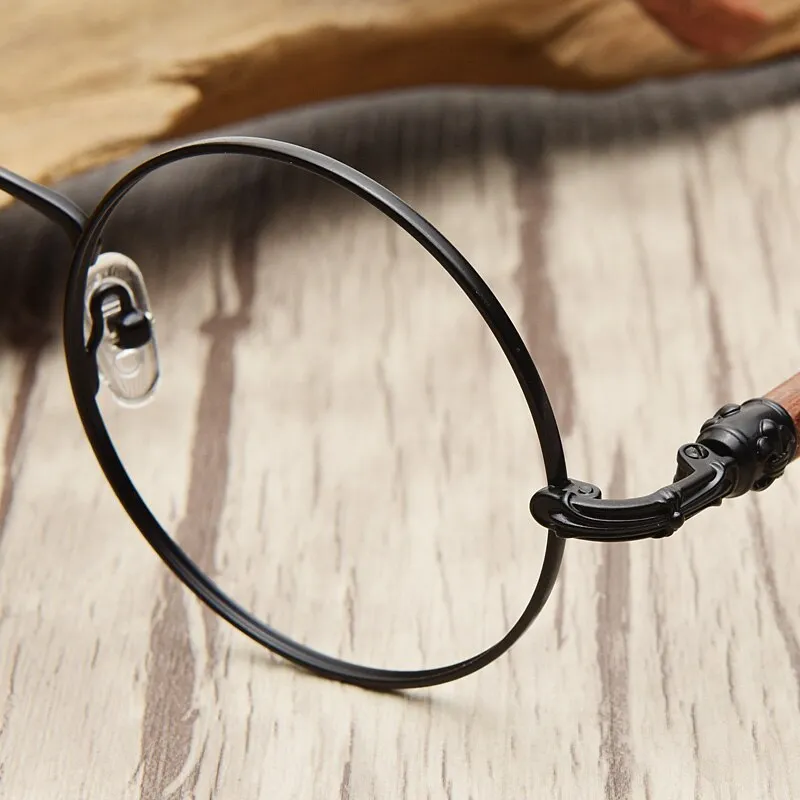 Hdcrafter Unisex Full Rim Round  Titanium Wood Frame Eyeglasses 7573