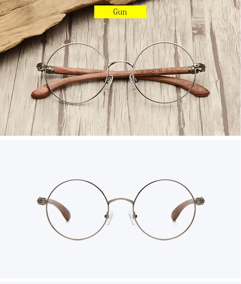 Hdcrafter Unisex Full Rim Round  Titanium Wood Frame Eyeglasses 7573